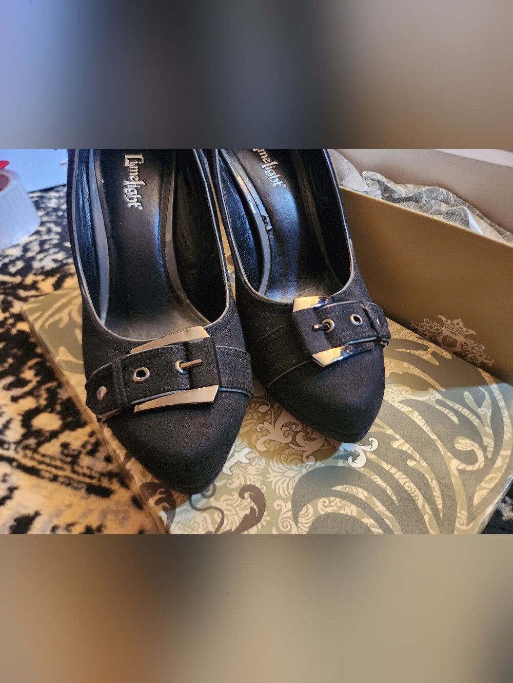 Limelight Black Suede Buckle Heels Pointed-Toe Size 8.5